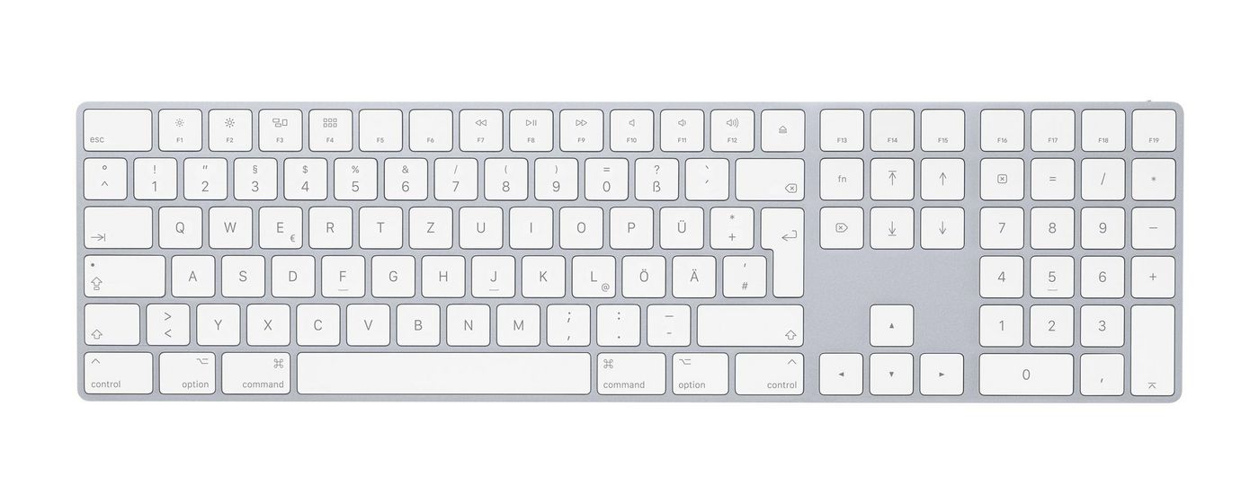 Apple Magic Keyboard with Numeric Keypad - Keyboard - Bluetooth - German - silver - for 10.2-inch iPad; 10.5-inch iPad Air; iPad mini 5; iPhone 11, XR, XS, XS Max | MQ052D/A