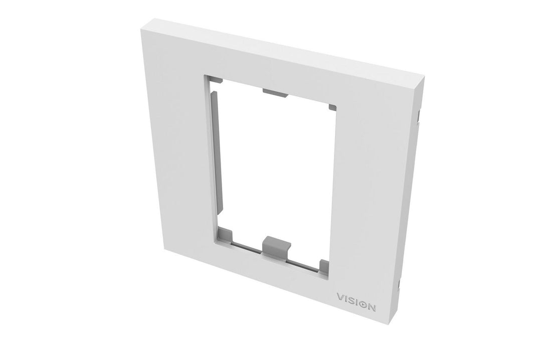 Modular AV faceplate component - single-gang UK surround - frame which accommodates two modules - fits to tc3 backbox1g or any standard single-gang UK