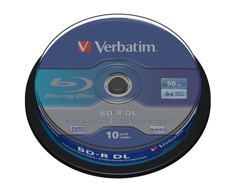 1x10 Verbatim BD-R Blu-Ray 50GB 6x Speed, white blue Cakebox