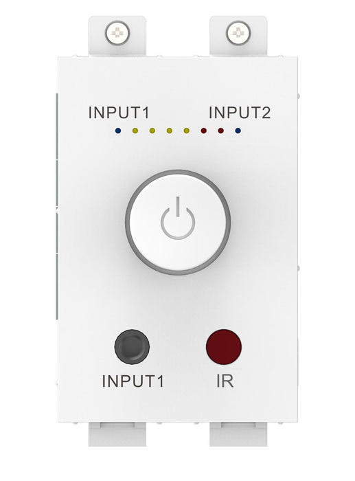 Modular AV faceplate audio amplifier - 2 x 25w (RMS at 8 ohms) - two inputs (input 1 duplicated on front) - remote control - comes on at preset level