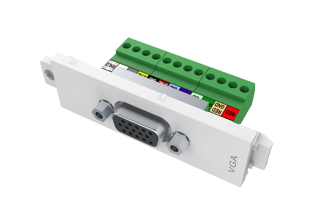 Modular AV faceplate component - female VGA only module - female 15-pin VGA socket - bare-wire phoenix connectors on rear - suits pre-terminated cable