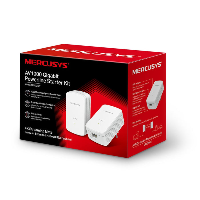 Mercusys Powerline MP500 - V1 - Starter Kit - powerline adapter kit 1GbE, HomePlug AV (HPAV), HomePlug AV (HPAV) 2.0, IEEE 1901 - wall-pluggable (pack