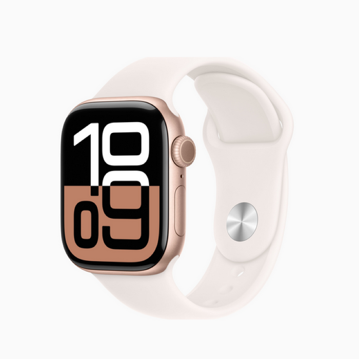 Apple Watch Series 10 (GPS) - 42 mm - rose gold aluminium - smart watch with sport band - fluoroelastomer - light blush - band size: M/L - 64 GB - Wi-