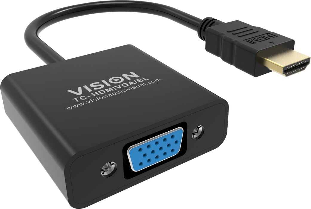 HDMI to VGA adaptor - maximum resolution 1920 x 1080 - does not convert VGA to HDMI - HDMI (m) to VGA (f) - outer diameter 5.0 mm - overall length 230