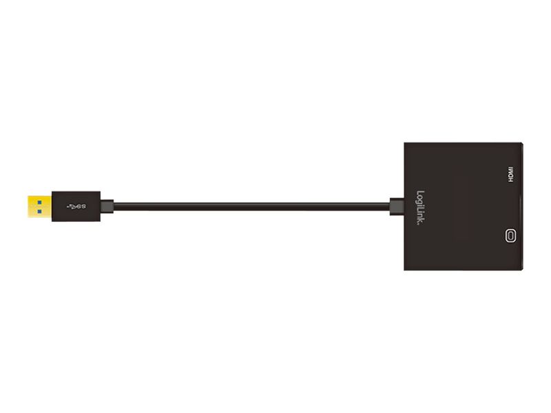 Logilink USB 3.0 adapter, A/M to HDMI-A/F + VGA/F, 1080p/60 Hz, black, 0.15 m