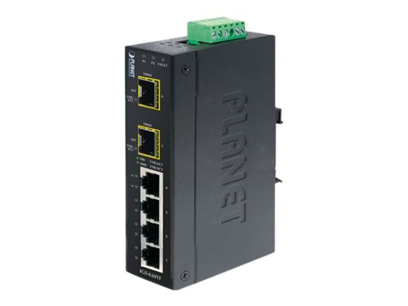Planet IGS-620TF IP30 Industrial 4-Port 10/100/1000T + 2-Port 100/1000/2500X SFP Gigabit Switch (-40 to 75 degree C, dual 12~48V DC/24V AC, Fiber ports Switch/R