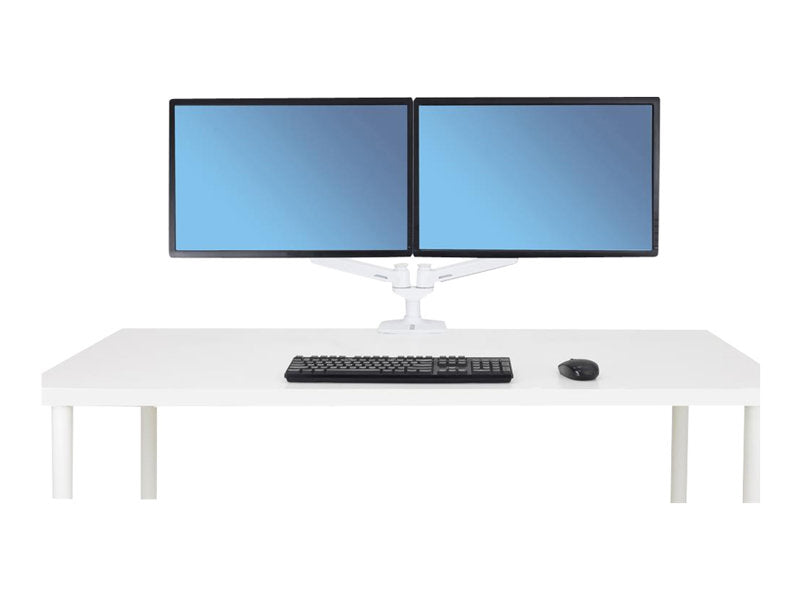 Dual monitor arm - For screens sized up to 27" - Weight Capacity: Individual monitor weight = 7–20 lbs (3.2–9.1 kg). Monitor depth greater than 3.5" (