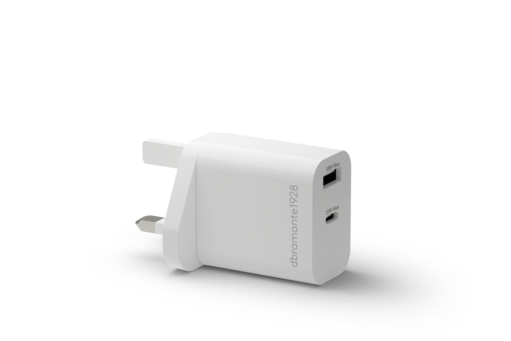 dbramante1928 re-charge - Power adapter - 25 Watt - 3 A - 2 output connectors (USB-C, USB Type A) - white - United Kingdom