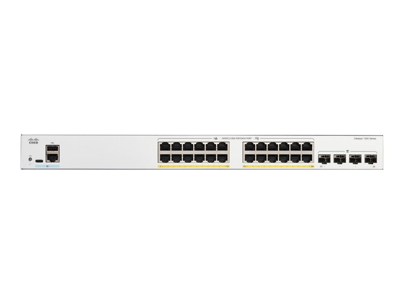 Cisco Catalyst 1300-24FP-4G - Switch - L3 - Managed - 24 x 10/100/1000 (PoE+) + 4 x Gigabit SFP - rack-mountable - PoE+ (370 W)