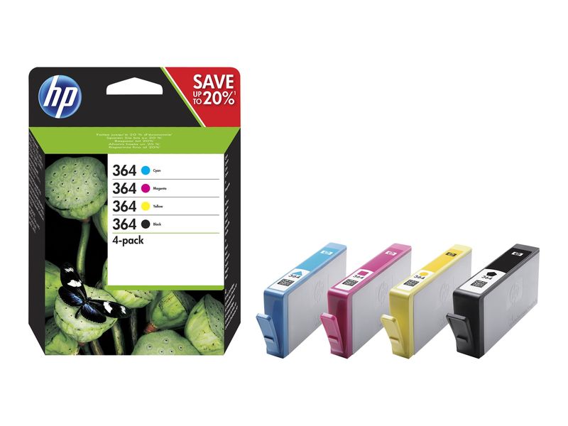 HP 364 - 4-pack - black, yellow, cyan, magenta - original - ink cartridge - for Deskjet 35XX, Photosmart 55XX, 55XX B111, 65XX, 7510 C311, 7520, Wirel