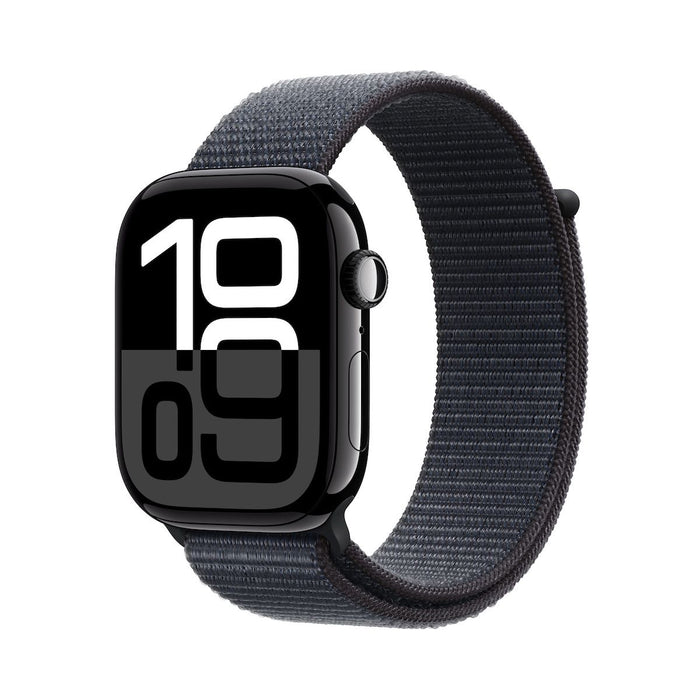 Apple Watch Series 10 (GPS) - 42 mm - silver aluminium - smart watch with sport loop - soft double-layer nylon - blue cloud - wrist size: 130-200 mm -