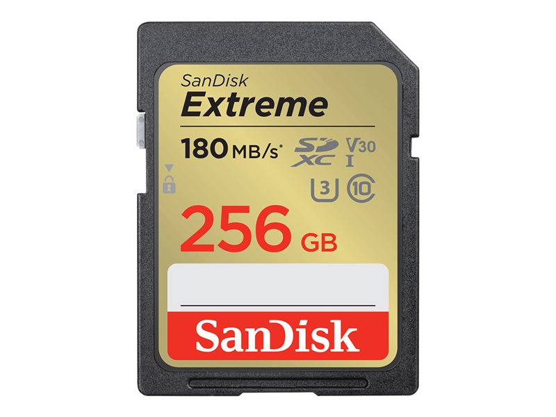 SanDisk Extreme - Flash memory card - 256 GB - Video Class V30 / UHS-I U3 / Class10 - SDHC UHS-I