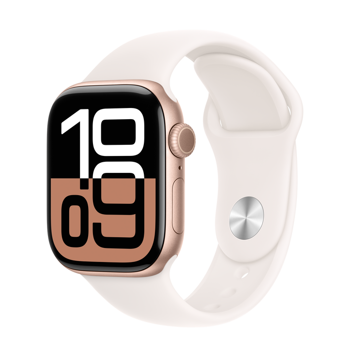 Apple Watch Series 10 (GPS + Cellular) - 42 mm - rose gold aluminium - smart watch with sport band - fluoroelastomer - light blush - band size: M/L -