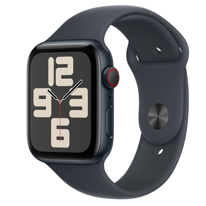Apple Watch SE (GPS) - 2nd generation - 44 mm - midnight aluminium - smart watch with sport band - fluoroelastomer - midnight - band size: M/L - 32 GB