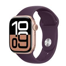 Apple Watch Series 10 (GPS + Cellular) - 42 mm - rose gold aluminium - smart watch with sport loop - soft double-layer nylon - plum - wrist size: 130-
