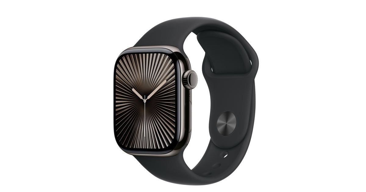 Apple Watch Series 10 (GPS + Cellular) - 42 mm - natural titanium - smart watch with sport band - fluoroelastomer - stone grey - band size: S/M - 64 G