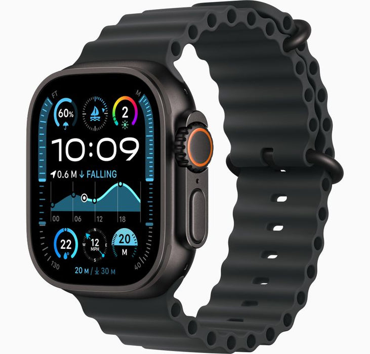 Apple Watch Ultra 2 - 49 mm - black titanium - smart watch with Ocean band - fluoroelastomer - black - wrist size: 130-200 mm - 64 GB - LTE, Wi-Fi 4,