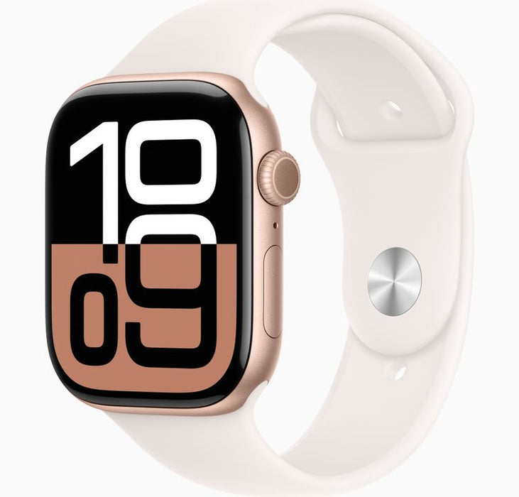Apple Watch Series 10 (GPS) - 46 mm - rose gold aluminium - smart watch with sport band - fluoroelastomer - light blush - band size: M/L - 64 GB - Wi-