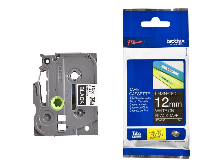 Brother TZe-335 - Standard adhesive - white on black - Roll (1.2 cm x 8 m) 1 cassette(s) laminated tape - for Brother PT-D210, D600, H110, P-Touch PT-