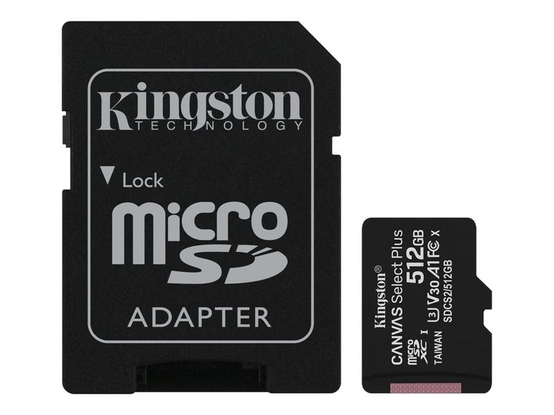 Kingston Technology 512GB micSDXC Canvas Select Plus 100R A1 C10 Card + ADP