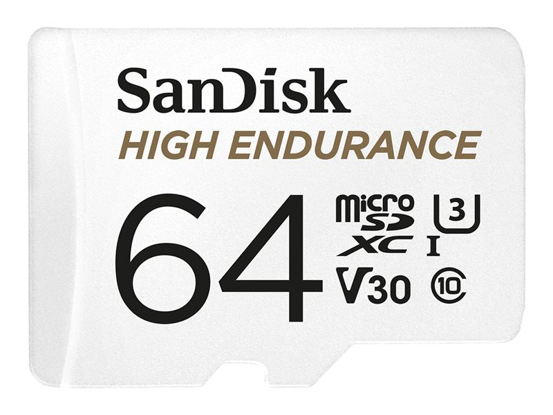 SanDisk High Endurance - Flash memory card (microSDXC to SD adapter included) - 64 GB - Video Class V30 / UHS-I U3 / Class10 - microSDXC UHS-I