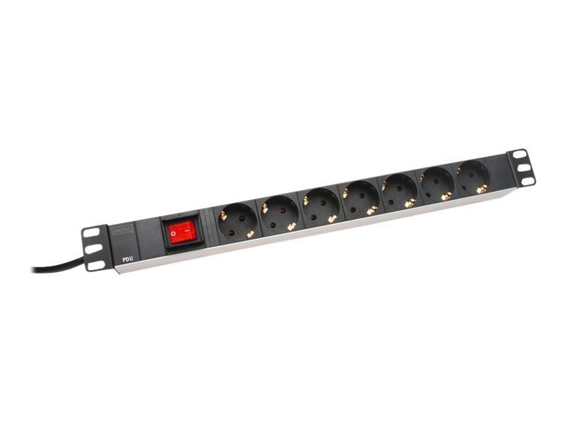 1U Aluminum PDU, rackmountable, 7x safety outlet 16A, 4000W, 250VAC 50/60Hz, switch