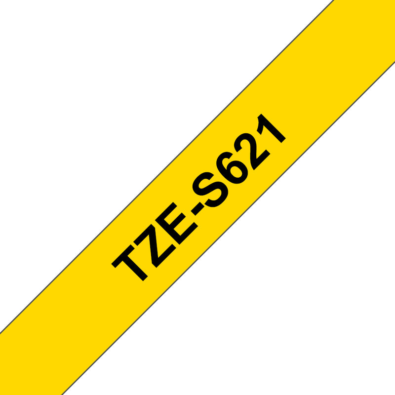 Brother TZe-S621 Labelling tape (extra strong adhesive) Tape colour: Yellow Font colour: Black 9 mm 8 m