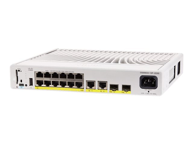 Cisco Catalyst 9200CX - Network Essentials - switch - compact - L3 - Managed - 12 x 10/100/1000 (PoE+) + 2 x 1000Base-T + 2 x 10 Gigabit SFP+ (uplink)
