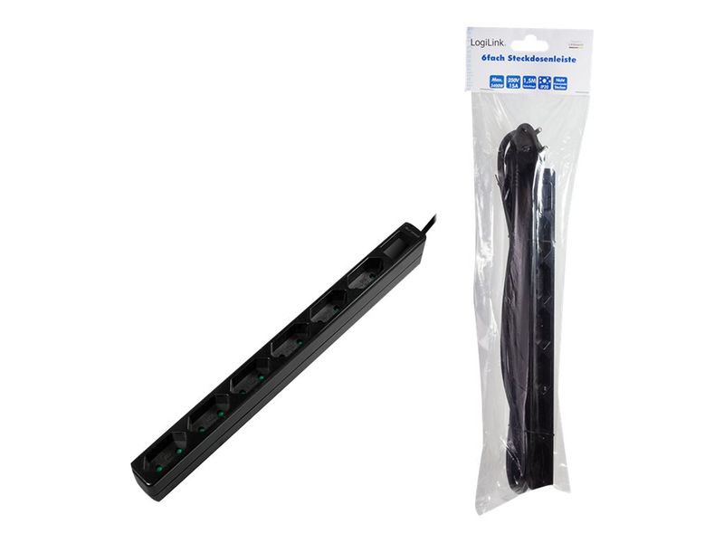 Outlet Strip, 6 euro sockets, black