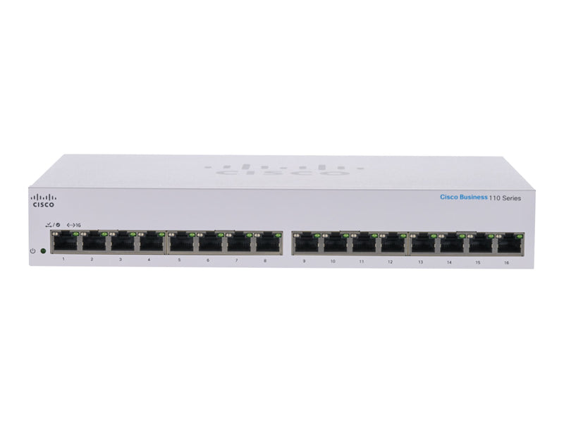 Cisco Business 110 Series 110-16T - Switch - unmanaged - 16 x 10/100/1000 - rack-mountable, desktop, wall-mountable