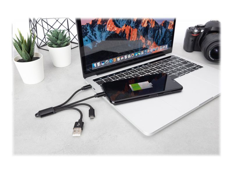 DIGITUS 3-in-1 Ladekabel USB A Lightning + Micro USB + USB-C