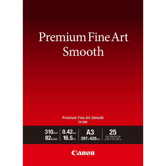 Canon Premium Fine Art FA-SM2 - Smooth - 16.5 mil - A3 (297 x 420 mm) - 310 g/m² - 82 lbs - 25 sheet(s) photo paper - for imagePROGRAF PRO-1000, PRO-3