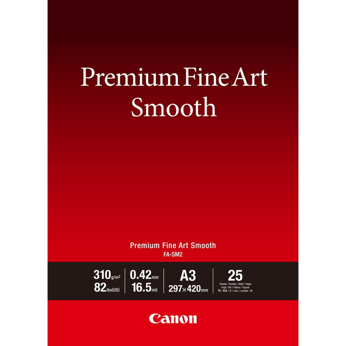 Canon Premium Fine Art FA-SM2 - Smooth - 16.5 mil - A3 (297 x 420 mm) - 310 g/mÂ² - 82 lbs - 25 sheet(s) photo paper - for imagePROGRAF PRO-1000, PRO-3