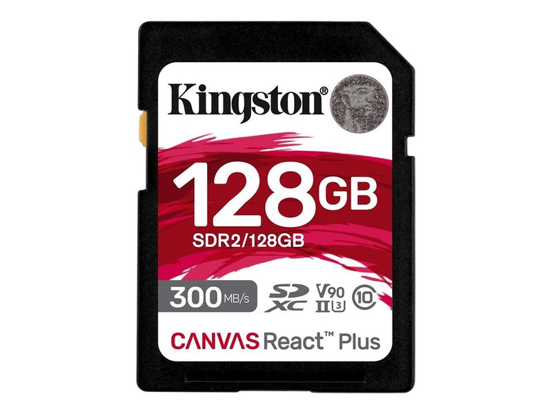 Kingston Technology 128GB Canvas React Plus SDXC UHS-II 300R/260W U3 V90 for Full HD/4K/8K