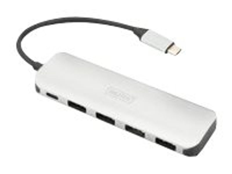 DIGITUS USB-C-Hub 4-Port 3.0->4xA3.0 1xC-PD intgr.Kabel wei
