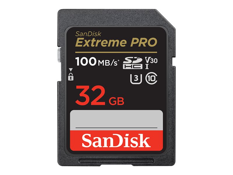 SanDisk Extreme PRO - Flash memory card - 32 GB - Video Class V30 / UHS-I U3 / Class10 - SDHC UHS-I