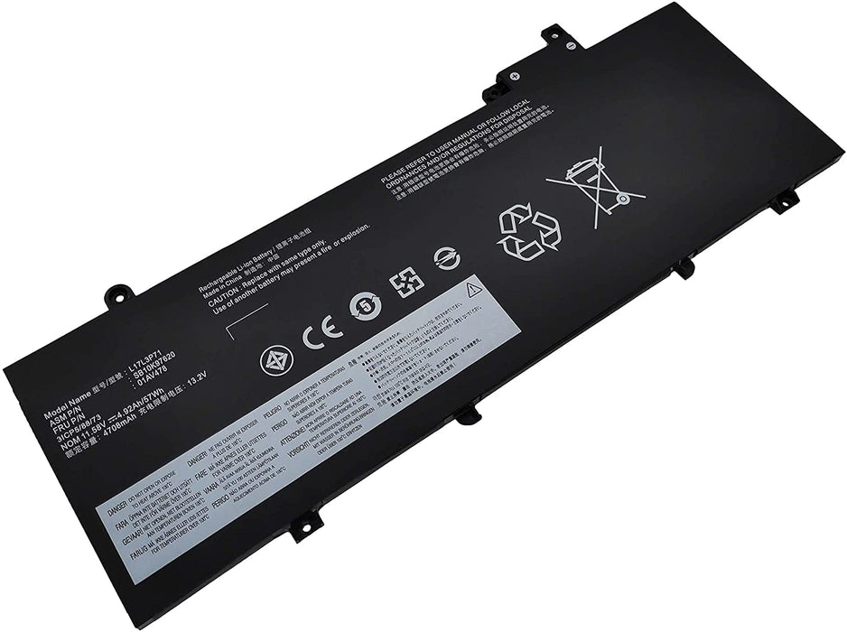 Replacement 3 cell battery for THINKPAD T480S replacing OEM part numbers 01AV478 01AV479 01AV480 // 11.52V 4947mAh 57Wh