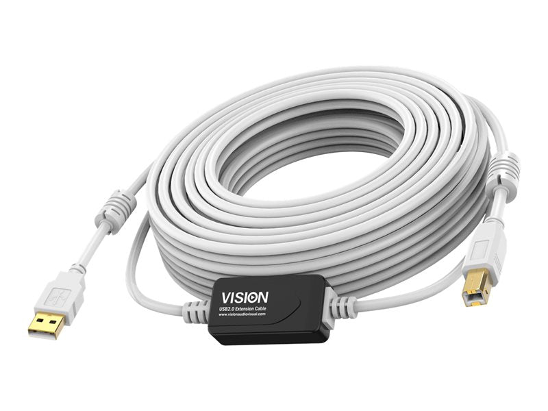 10 m USB 2.0 cable - in-line booster half way along cable - gold plated connectors - ferrite cores both ends - bandwidth 480 mbps - USB A (m) to USB B