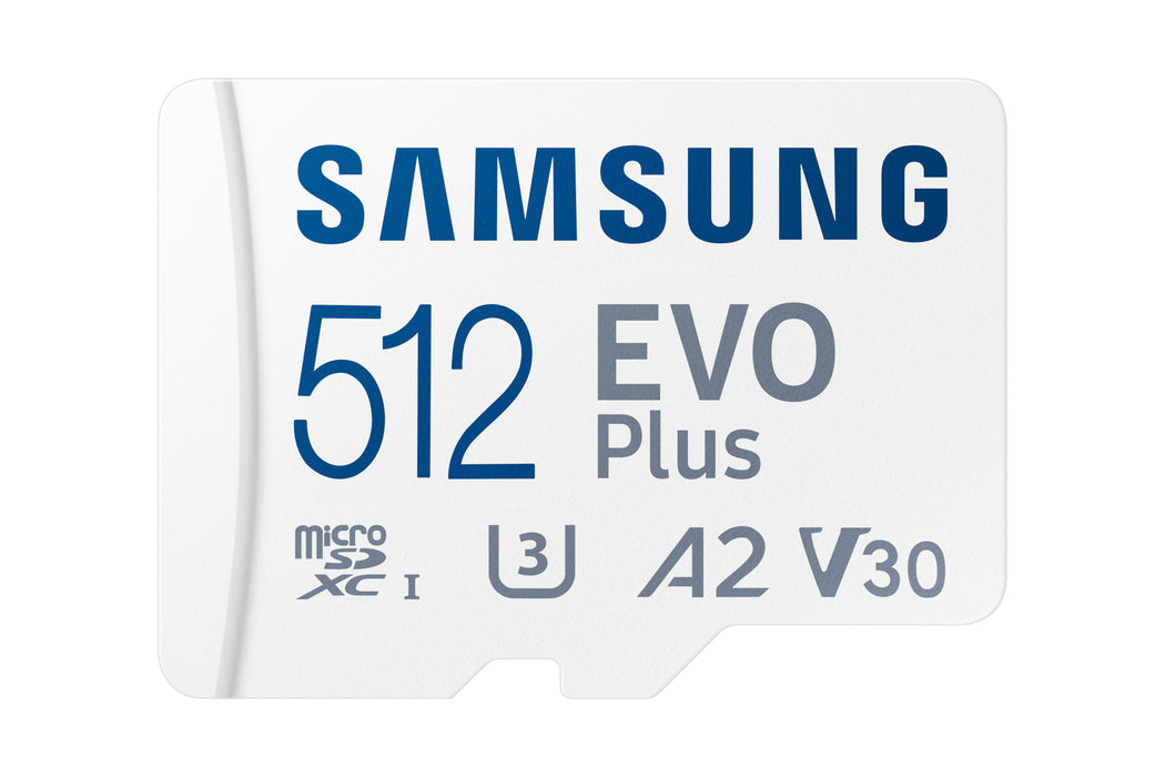 Samsung EVO Plus MB-MC512S - Flash memory card (microSDXC to SD adapter included) - 512 GB - A2 / Video Class V30 / UHS-I U3 / Class10 - microSDXC UHS