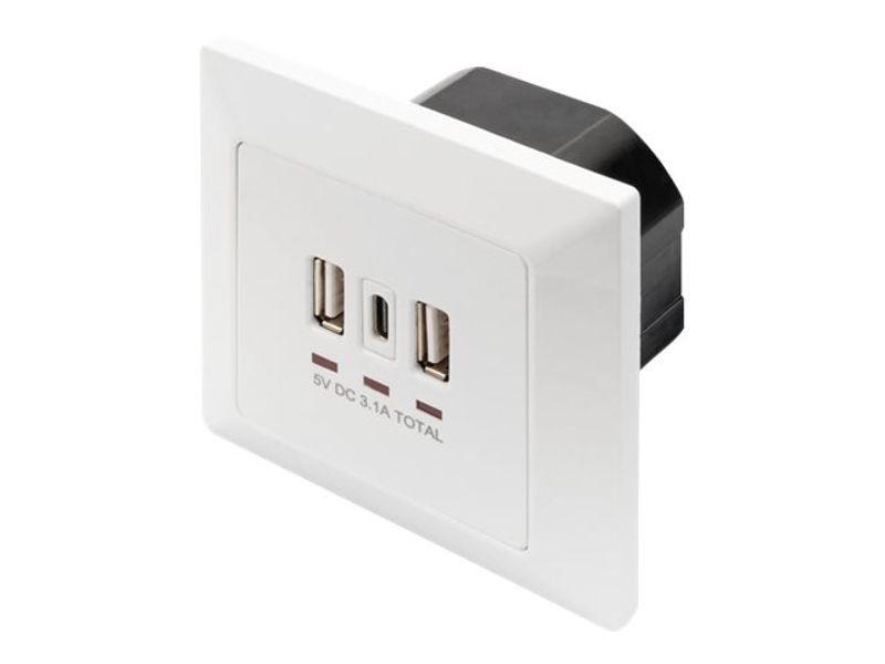 DIGITUS Unterputz Ladedose USB 2x USB A 1x USB Type-C, weiss