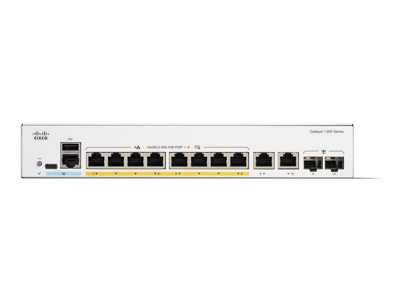 Cisco C1300-8P-E-2G Managed PoE Gigabit Switch with 8 Ports and Lifetime Protection
