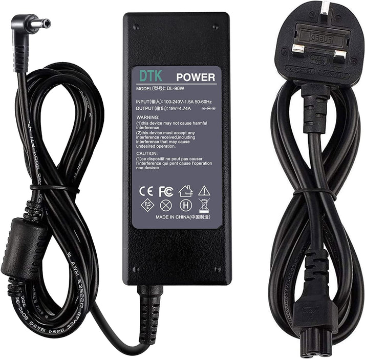 90W AC Adapter for Acer Aspire Extensa and Travelmate models with 5.5mm x 1.7mm connector - Inc. UK Connection