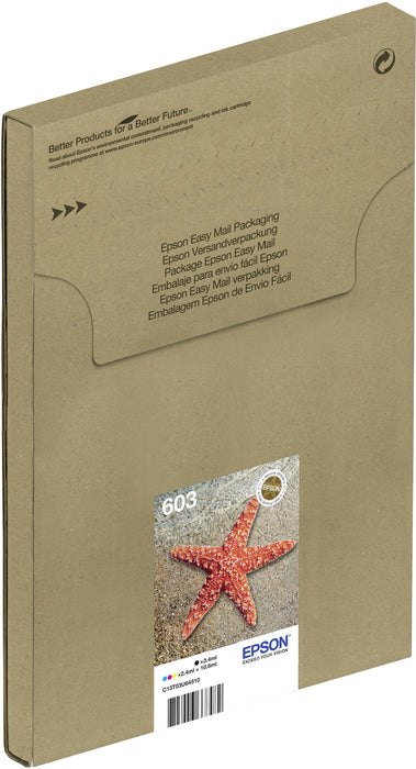 Epson Ink Cartridges, 603, EasyMail Multipack, 1 x 3.4 ml Black, 1 x 2.4 ml Cyan, 1 x 2.4 ml Magenta, 1 x 2.4 ml Yellow, Standard