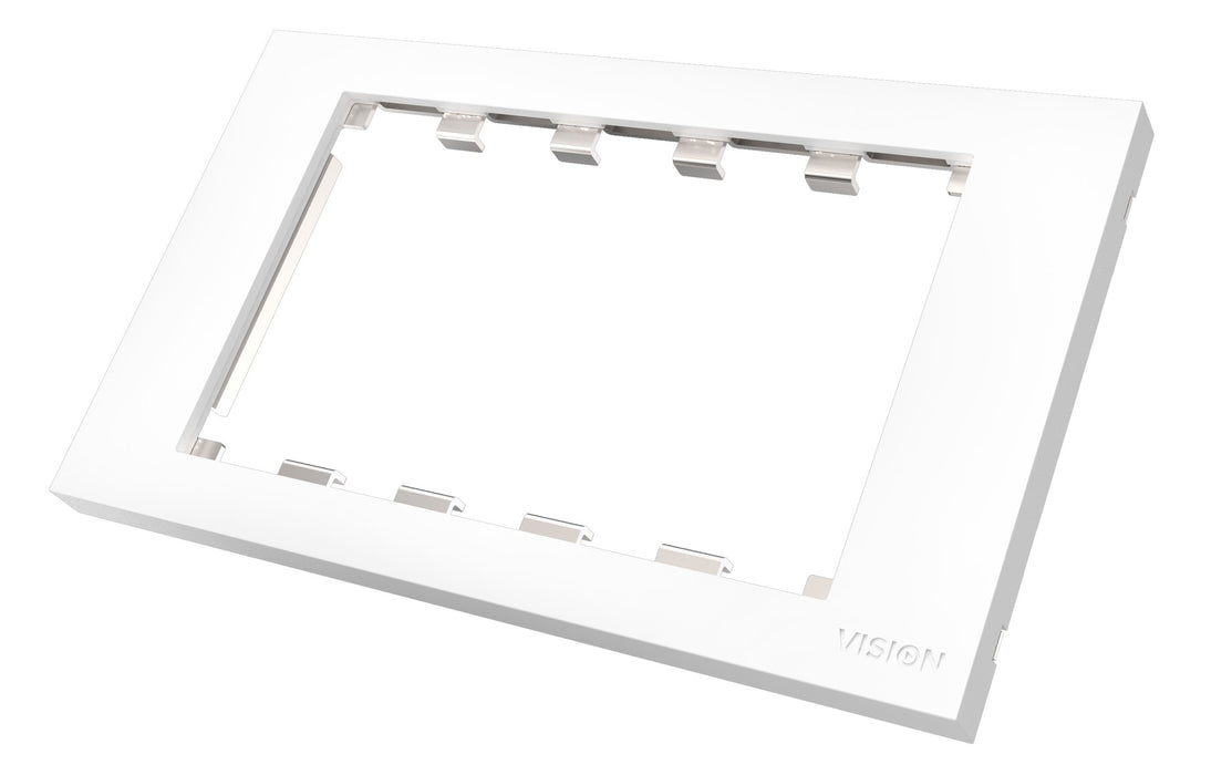 Modular AV faceplate component - double-gang UK surround - frame which accommodates 5 modules - fits to tc3 backbox2g or any standard double-gang UK b