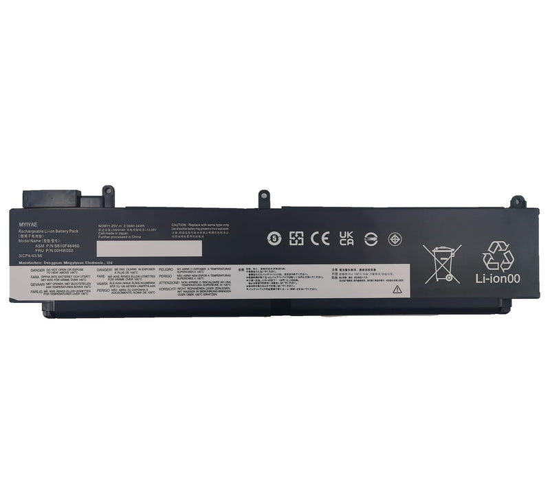 Replacement 3 cell battery for THINKPAD T460s T470s replacing OEM part numbers SB10F46460 00HW023 00HW022 3ICP4/43/86 // 11.25V 24Wh
