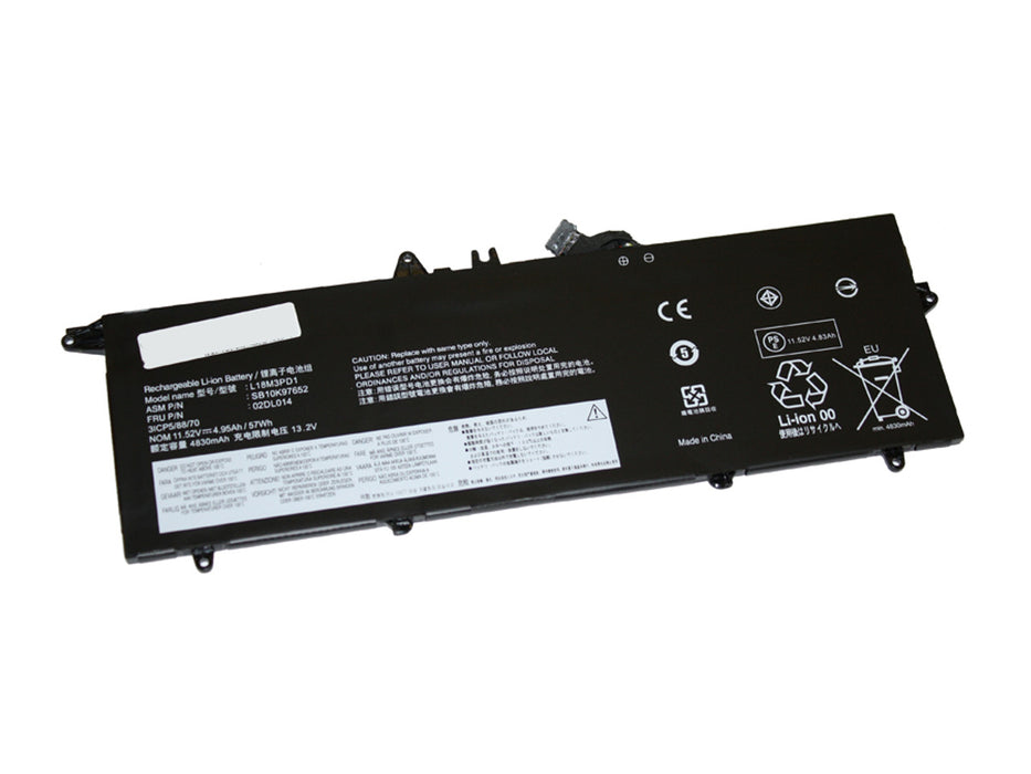 Replacement 3 cell battery for ThinkPad T490s T14S T495S replacing OEM part numbers L18L3PD1 L18C3PD1 L18C3PD2 L18M3PD1  // 11.52V 57Wh