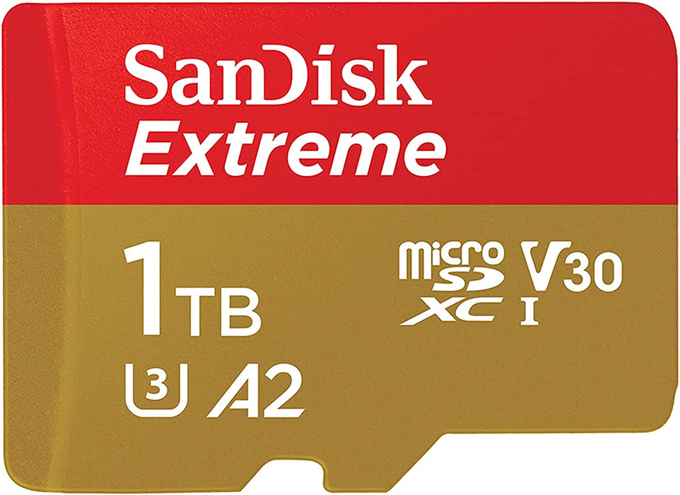 SanDisk Extreme - Flash memory card (microSDXC to SD adapter included) - 1 TB - A2 / Video Class V30 / UHS-I U3 / Class10 - microSDXC UHS-I