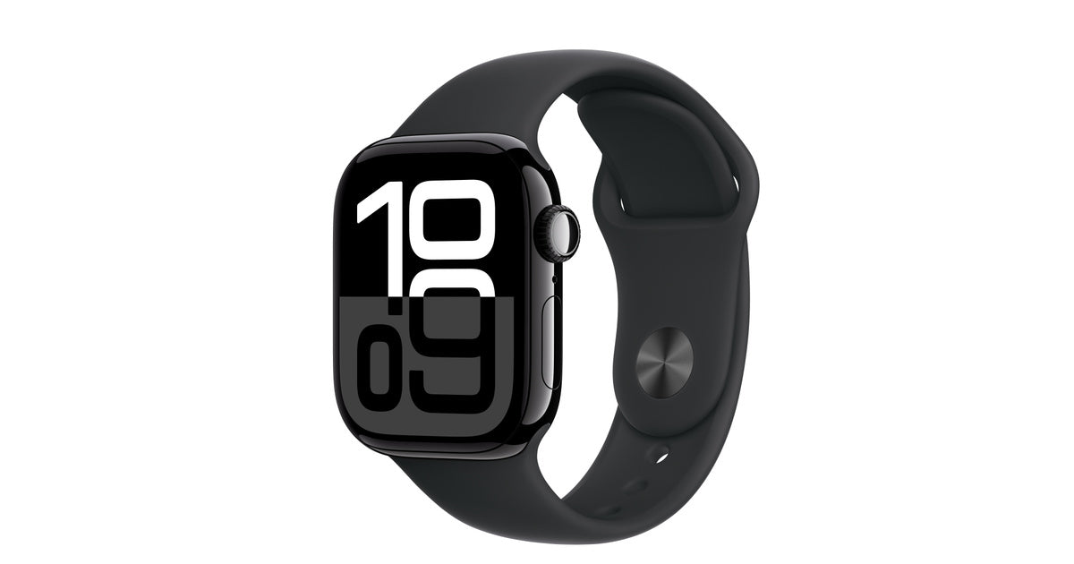 Apple Watch Series 10 (GPS) - 42 mm - jet black aluminium - smart watch with sport loop - soft double-layer nylon - ink - wrist size: 130-200 mm - 64
